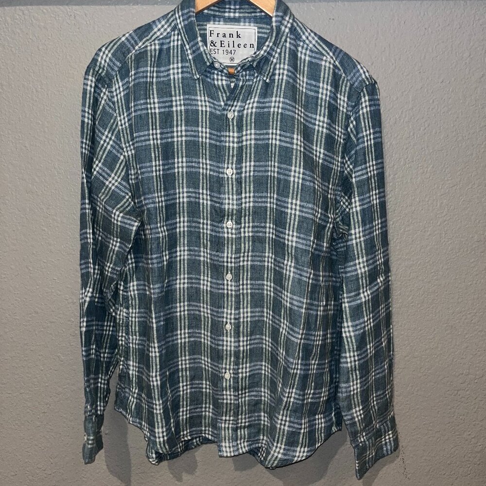 Men's FRANK & EILEN FINBAR 100% Linen Button Down Long Sleeve Plaid Shirt M